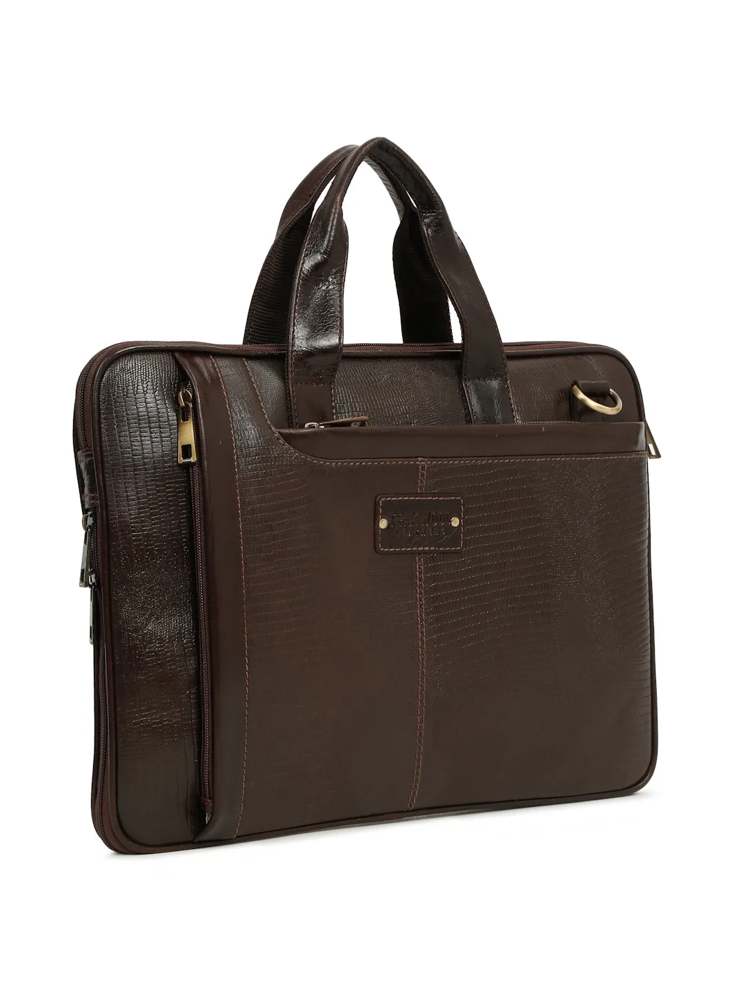 Unisex Brown Lizard Leather Structured laptop Bag