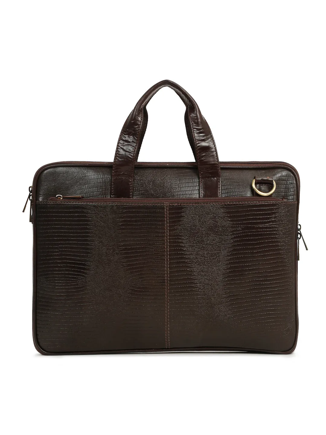 Unisex Brown Lizard Leather Structured laptop Bag