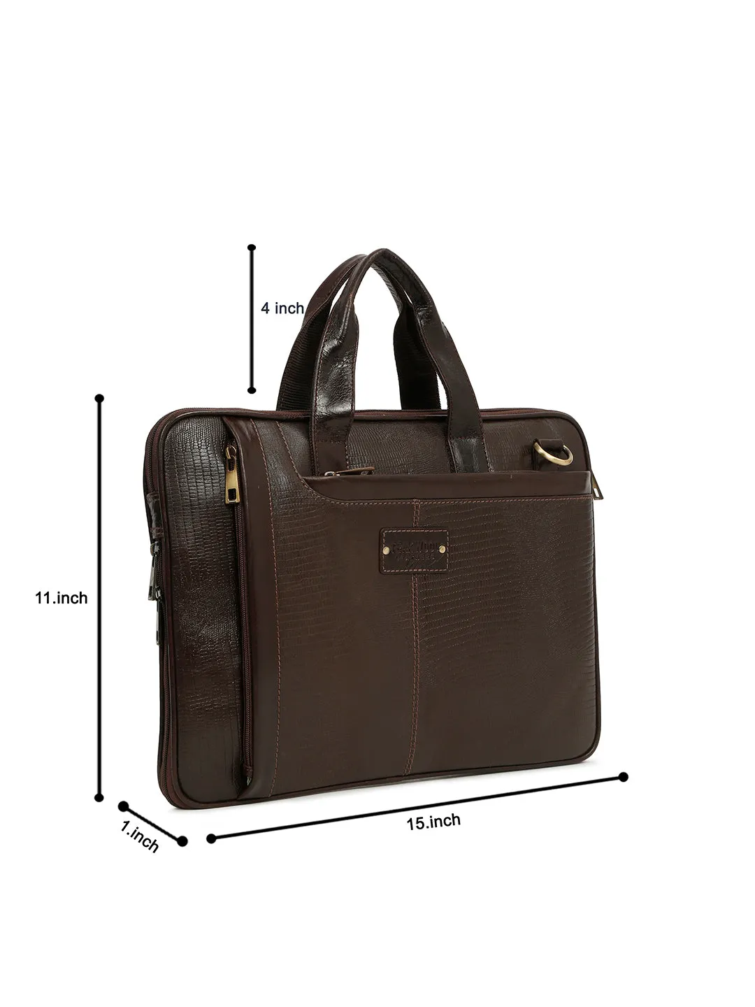 Unisex Brown Lizard Leather Structured laptop Bag