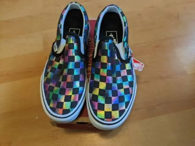 Vans Classic Slip-On 'Iridescent Checkerboard' Rainbow C...