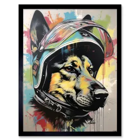 Wall Art & Pictures | Wall Art Print German Shepherd Dog Wearing Motorcycle Helmet Art Framed | Artery8