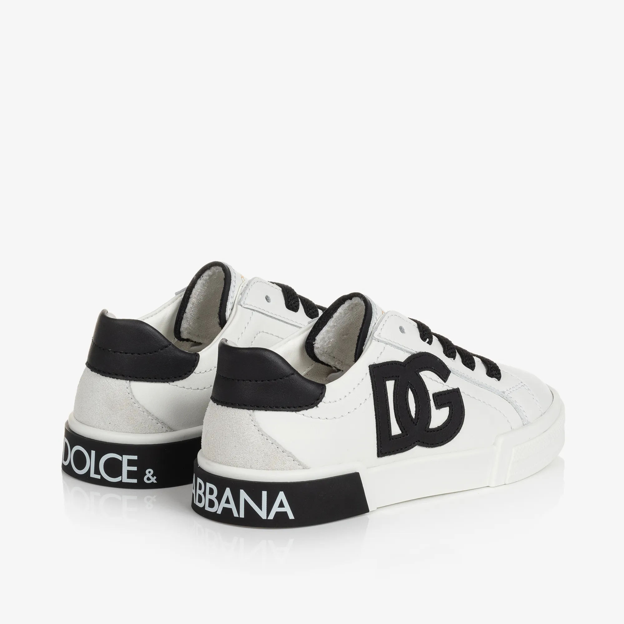 White & Black Leather Portofino Trainers