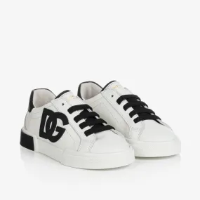 White & Black Leather Portofino Trainers