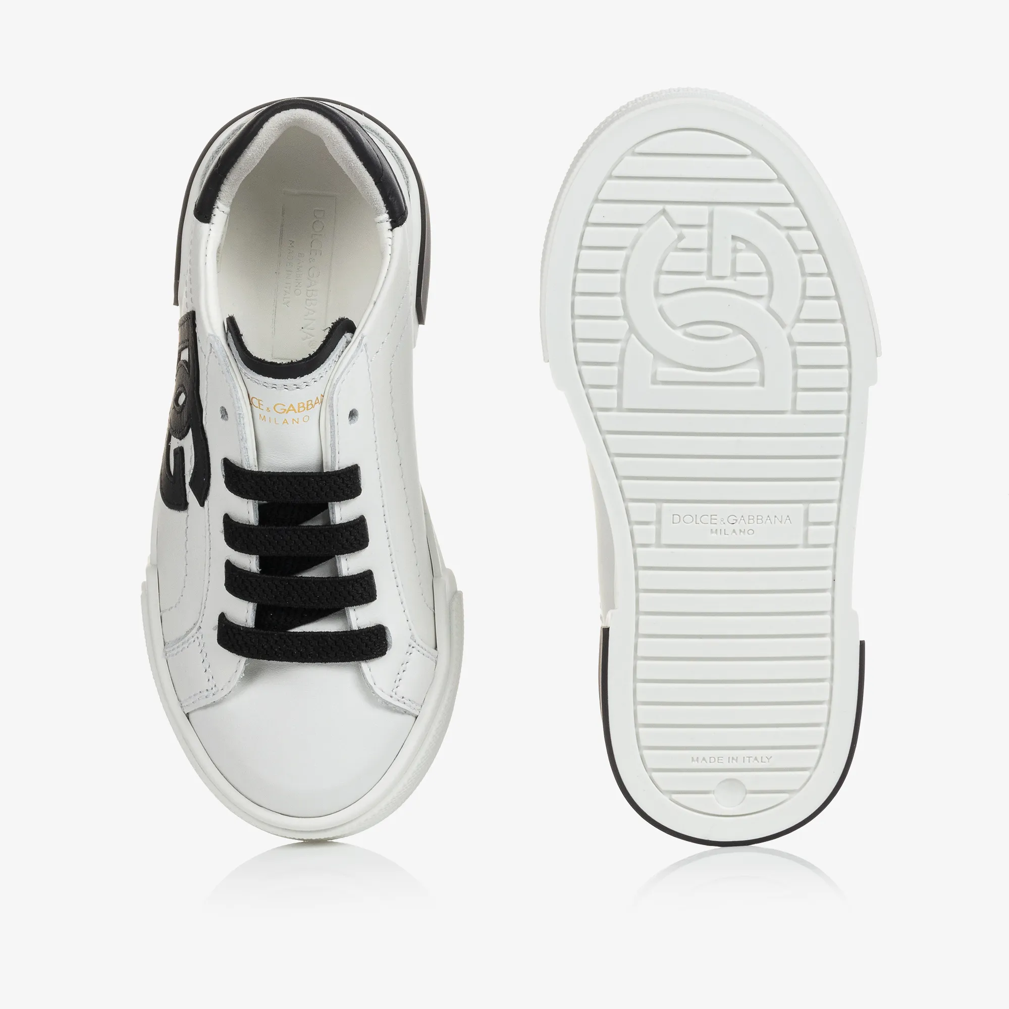 White & Black Leather Portofino Trainers