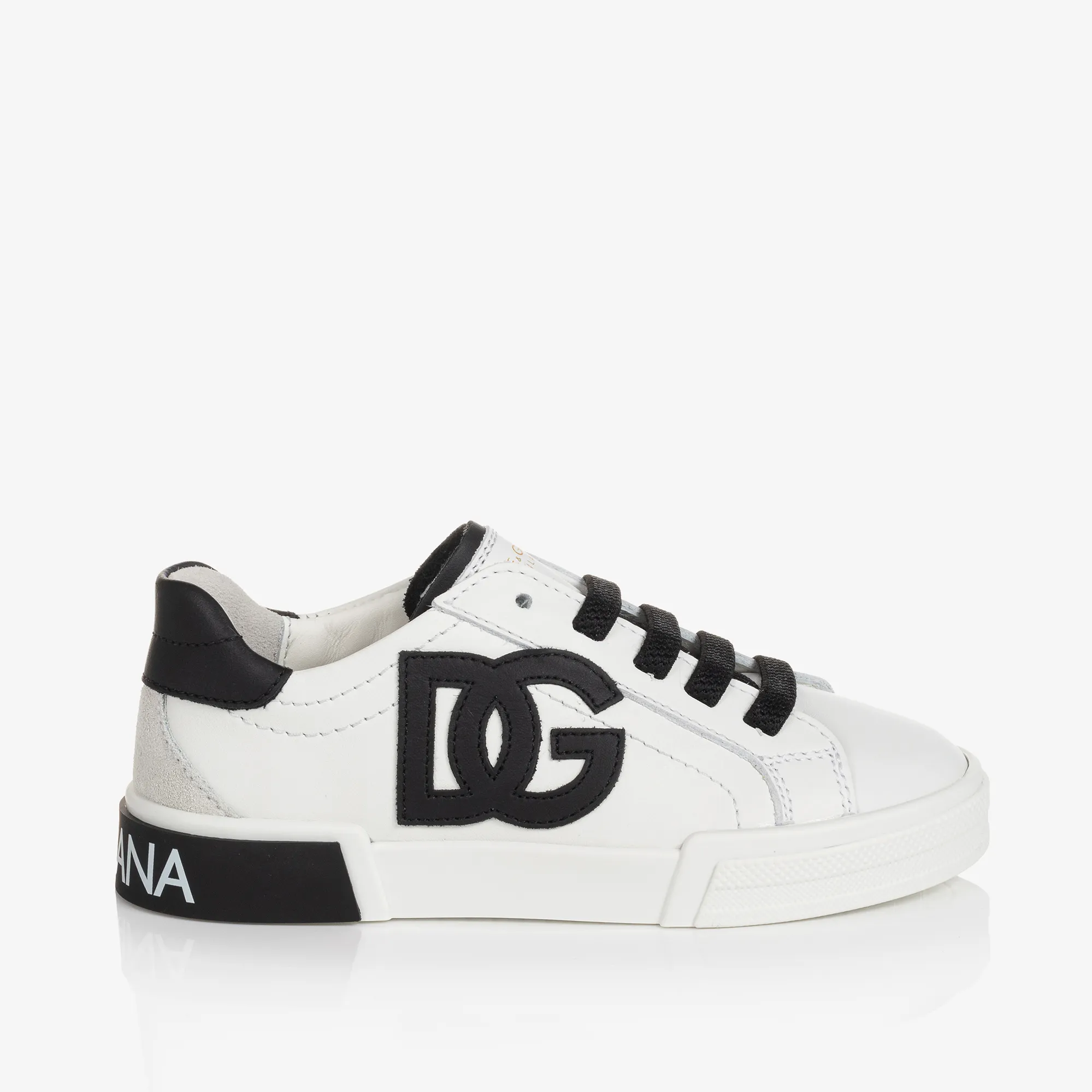 White & Black Leather Portofino Trainers