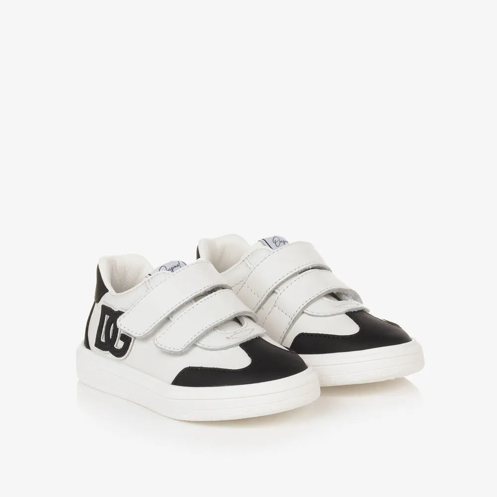 White Leather DG Velcro Baby Trainers