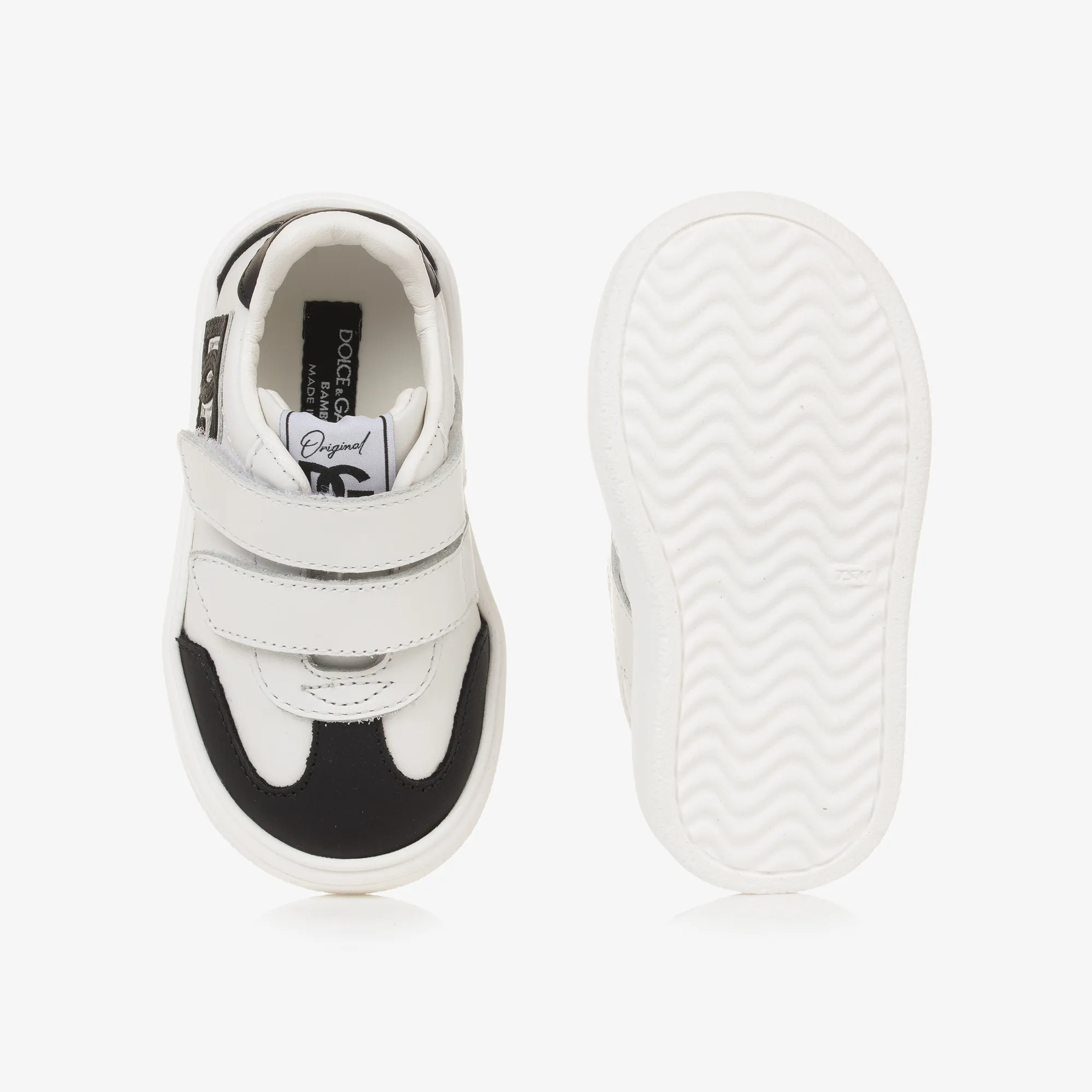 White Leather DG Velcro Baby Trainers