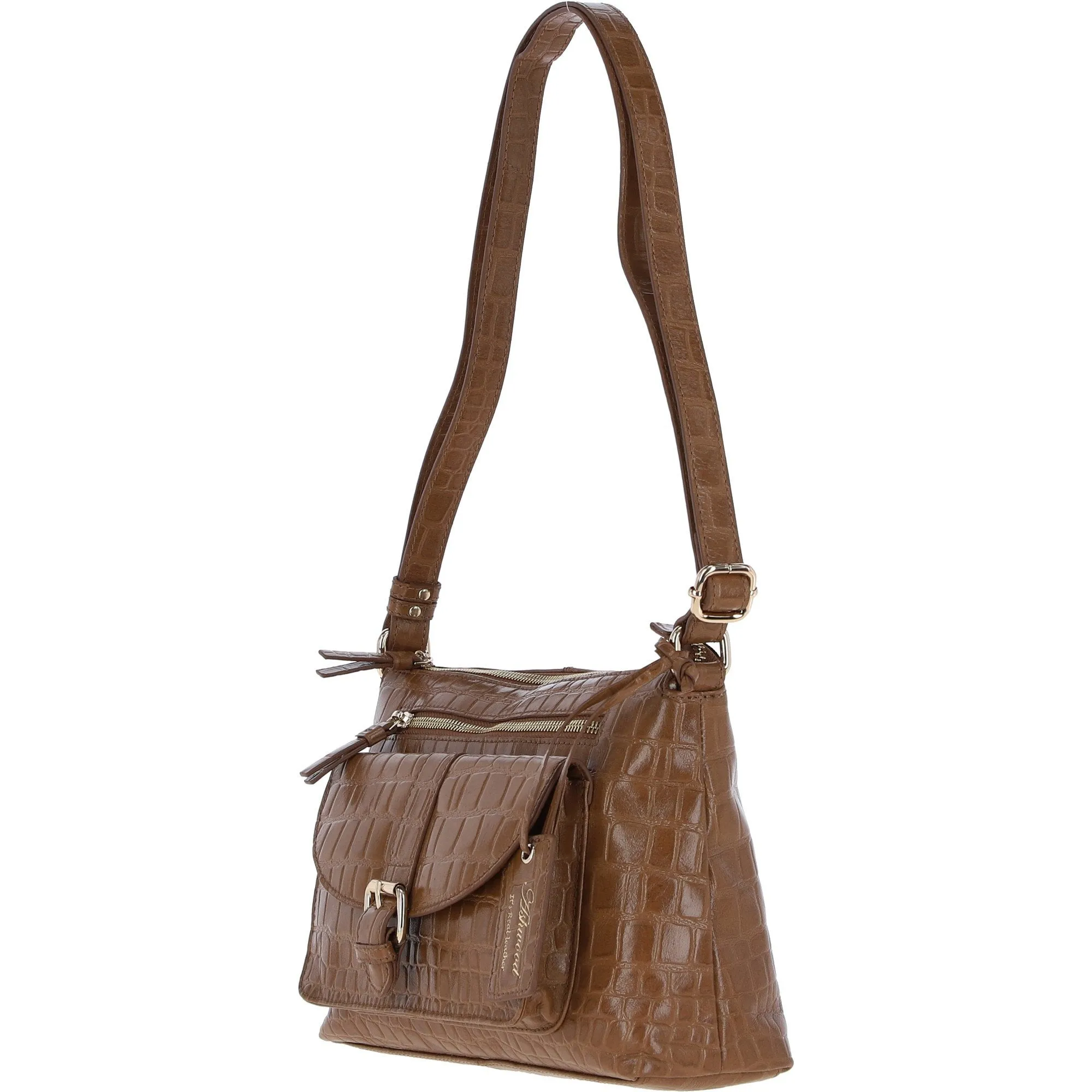 Women's Leather Shoulder Handbag Tan/croc: 63786 Croc