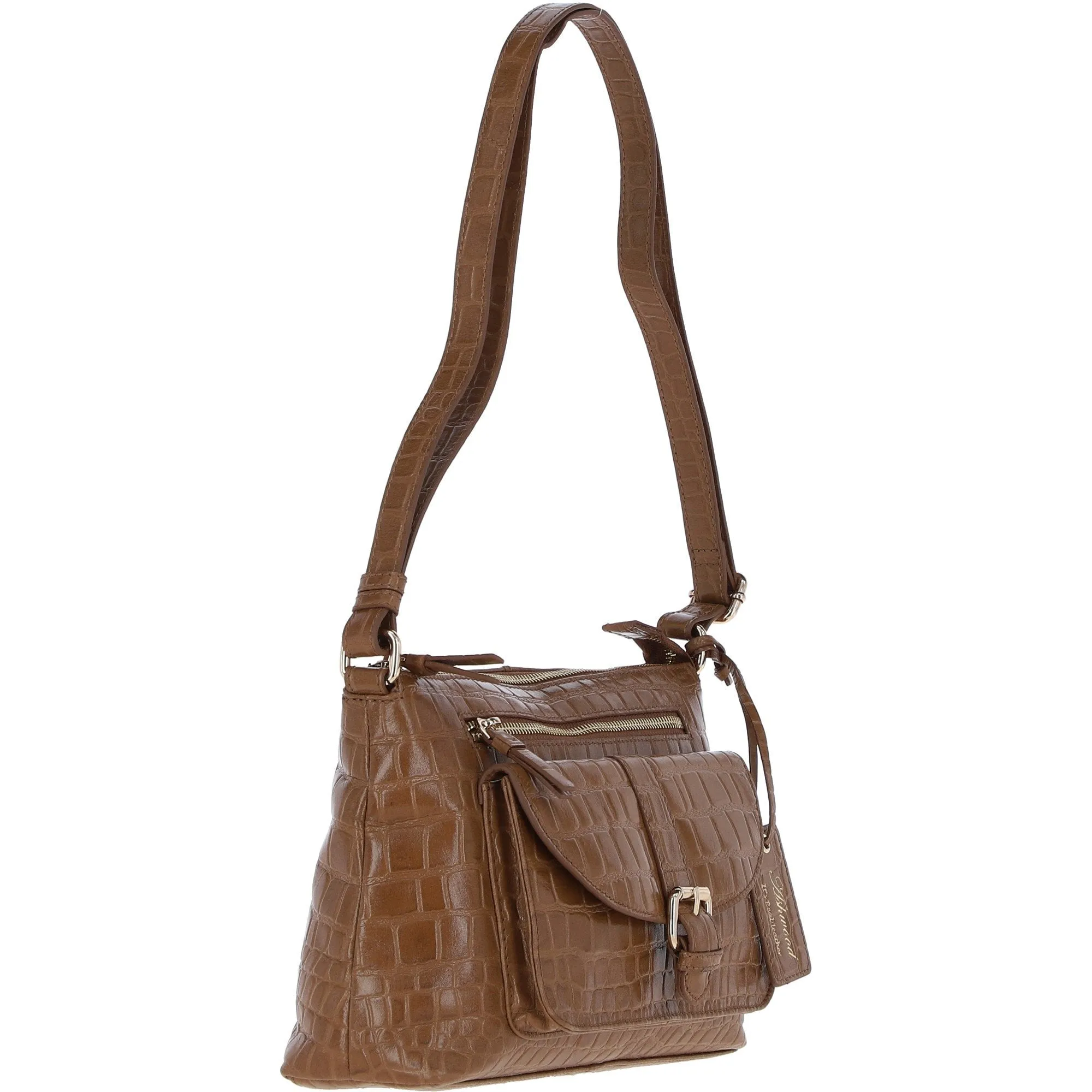 Women's Leather Shoulder Handbag Tan/croc: 63786 Croc