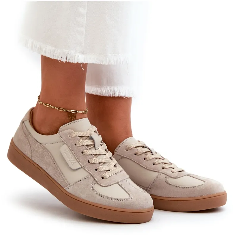 Women's Leather Sneakers Gray and Beige Vinceza 7333