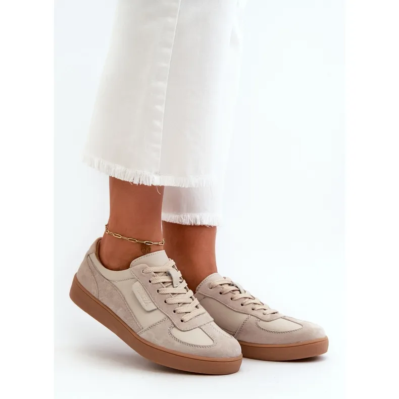 Women's Leather Sneakers Gray and Beige Vinceza 7333