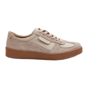 Women's Leather Sneakers Gray and Beige Vinceza 7333