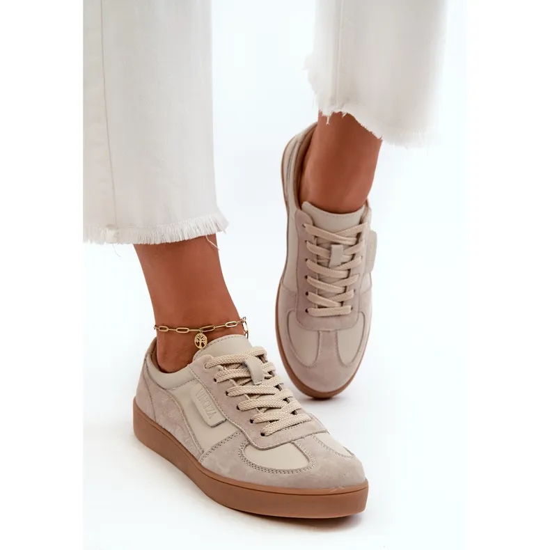 Women's Leather Sneakers Gray and Beige Vinceza 7333