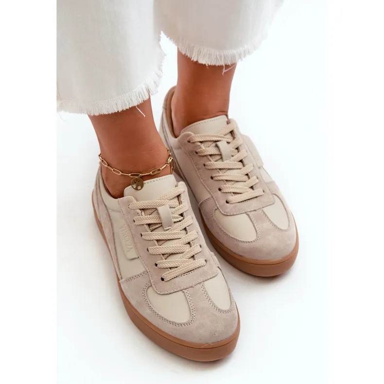 Women's Leather Sneakers Gray and Beige Vinceza 7333