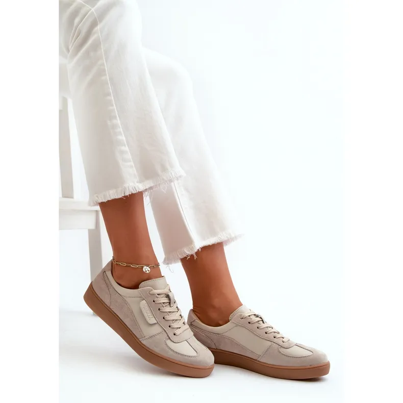 Women's Leather Sneakers Gray and Beige Vinceza 7333