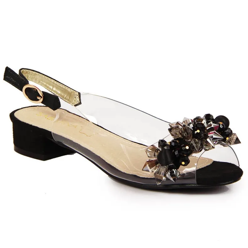 Women's transparent sandals with black Sabatina stones