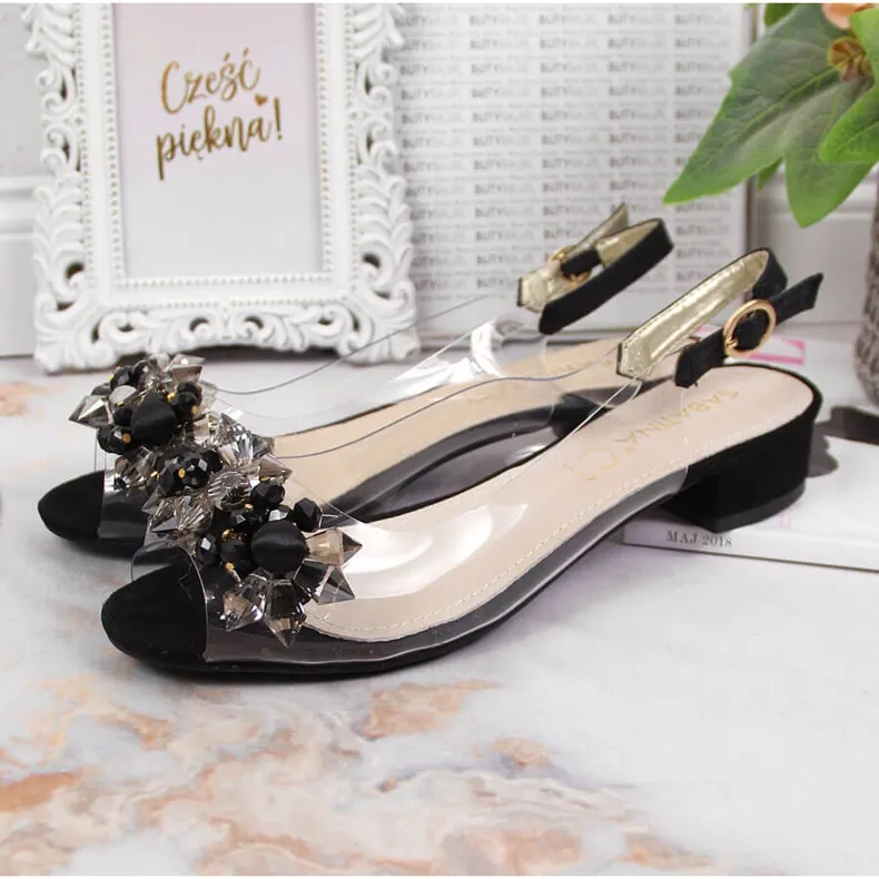 Women's transparent sandals with black Sabatina stones