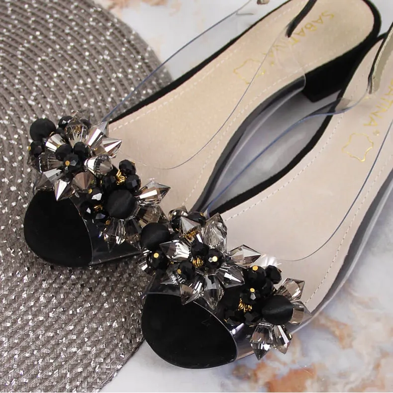 Women's transparent sandals with black Sabatina stones