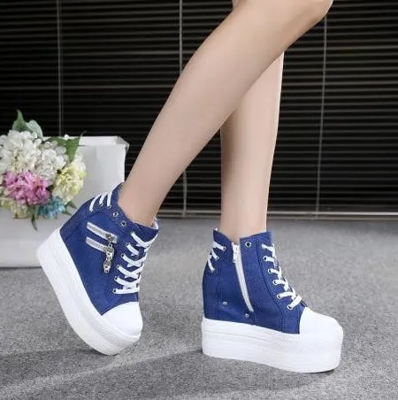 Women's Breathable Air Wedge Casual Hidden Heels Platform Sneakers