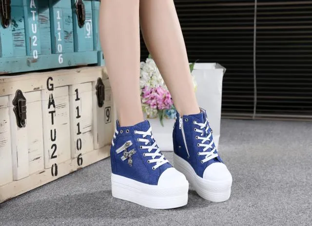 Women's Breathable Air Wedge Casual Hidden Heels Platform Sneakers