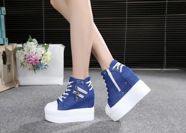 Women's Breathable Air Wedge Casual Hidden Heels Platform Sneakers