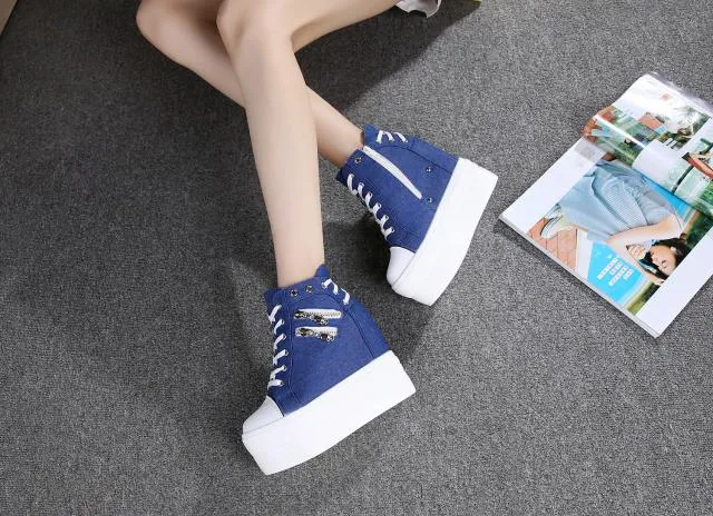 Women's Breathable Air Wedge Casual Hidden Heels Platform Sneakers