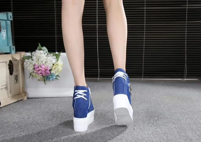 Women's Breathable Air Wedge Casual Hidden Heels Platform Sneakers