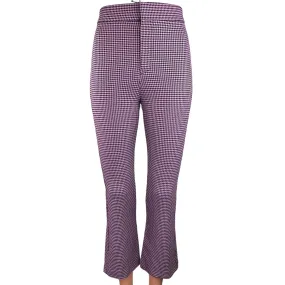 Zara Purple Houndstooth Flared Leg High Waist Stretch Cropped Trousers Pants XS