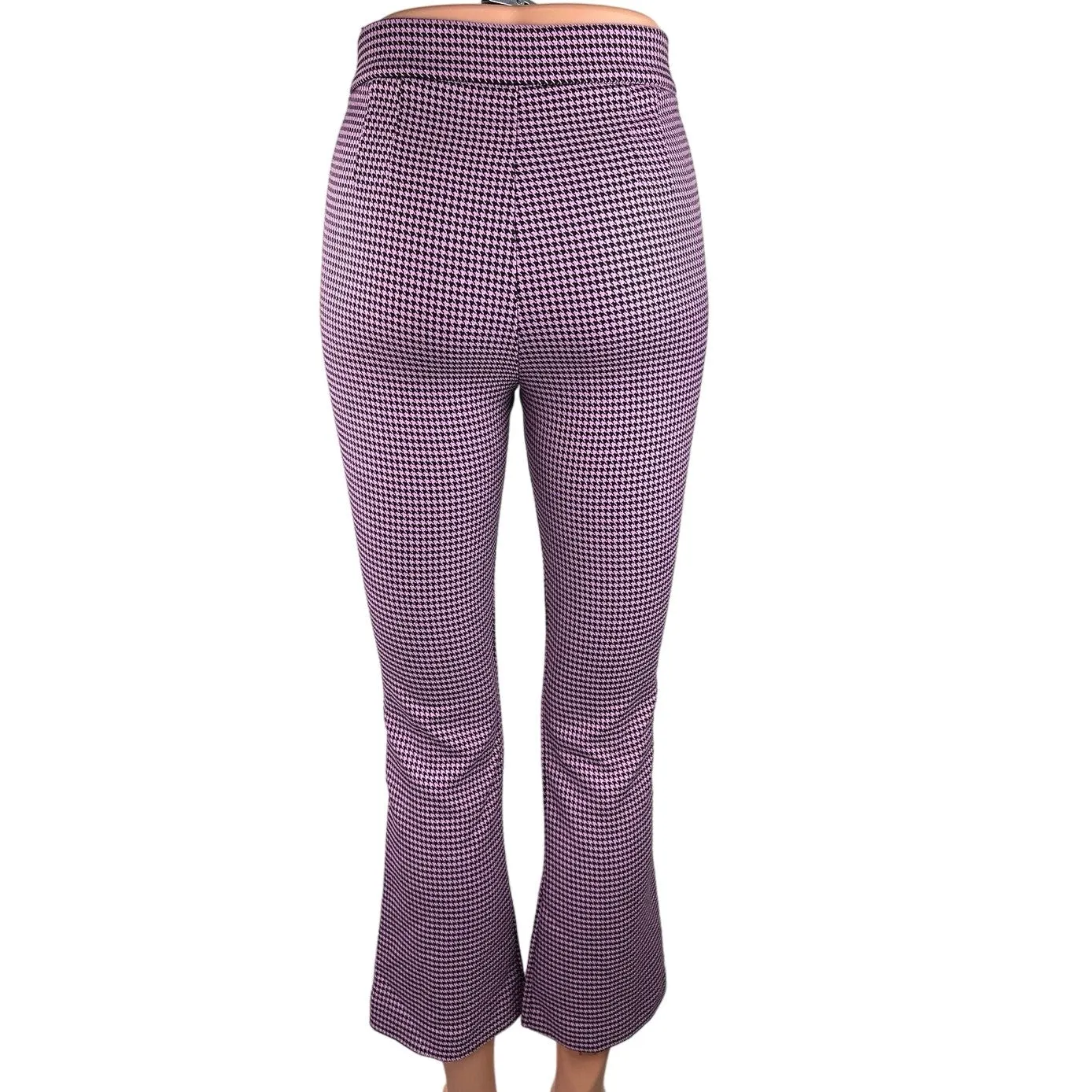 Zara Purple Houndstooth Flared Leg High Waist Stretch Cropped Trousers Pants XS