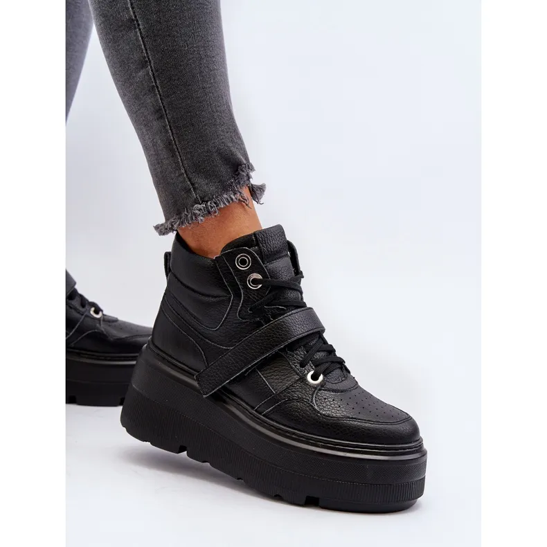 Zazoo 3450 Women's Leather Sneakers Black