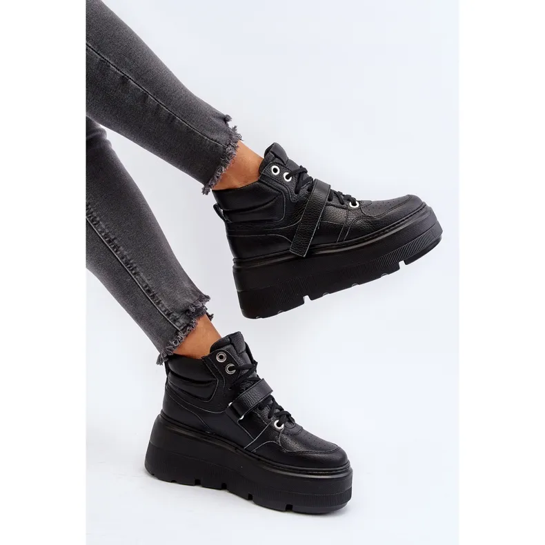 Zazoo 3450 Women's Leather Sneakers Black