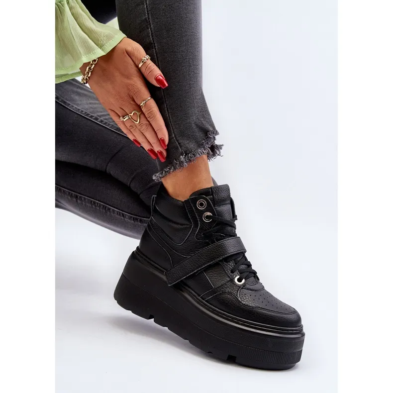 Zazoo 3450 Women's Leather Sneakers Black